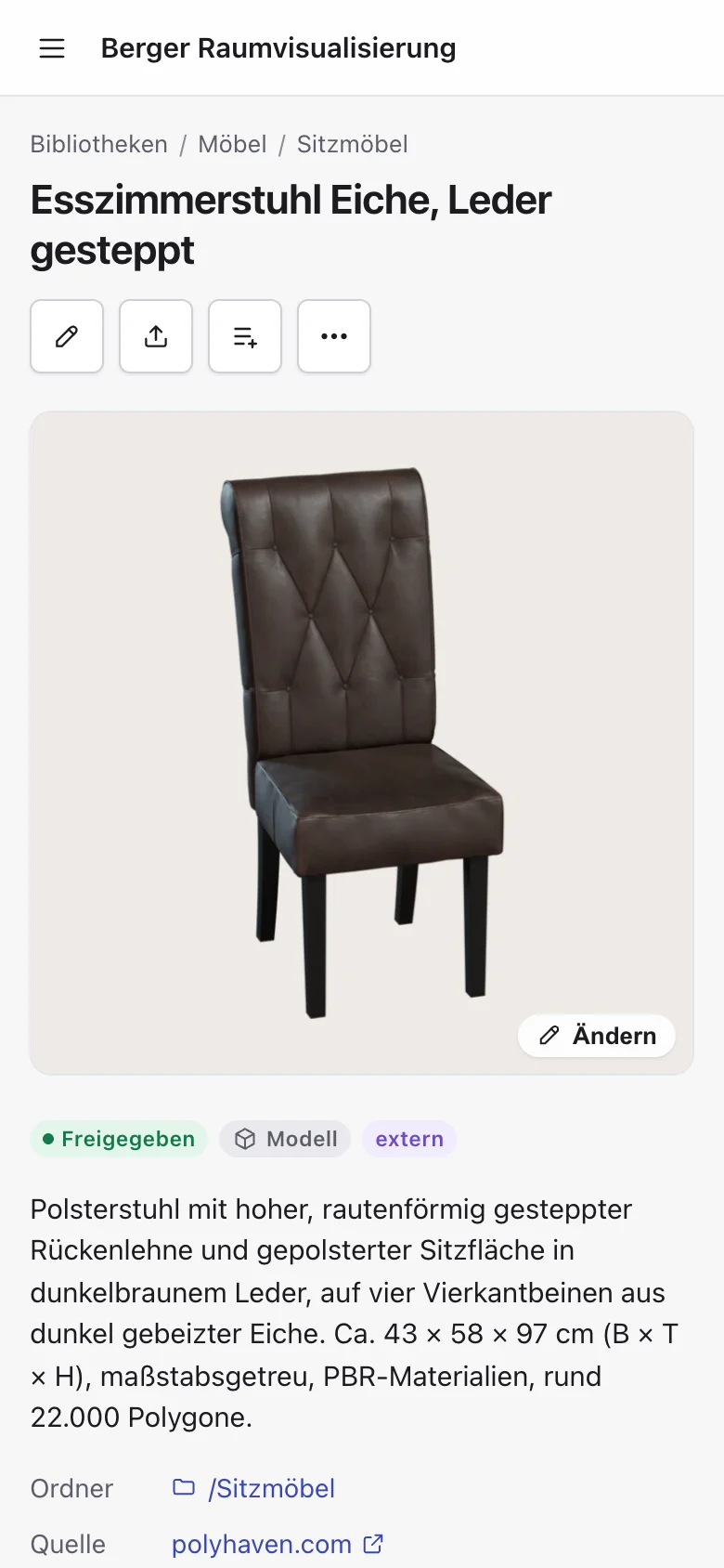 OkonomiDAM auf einem Smartphone mit einem Asset