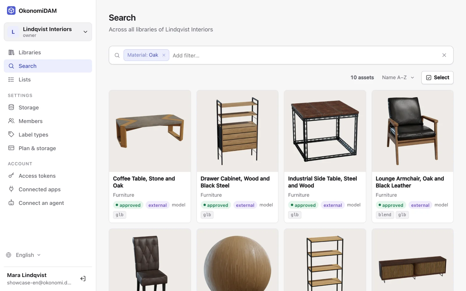 Search results across libraries, filtered by label pills in the search bar